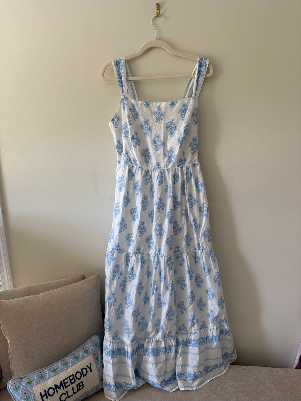 Haute Hippie White Dress with Light Blue Floral Print with Tie Waist